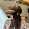 Autumn and Winter Beret Cap Women's Imitation Mink Hair Thermal Ear Protection Hat Versatile Casual Retro Octagonal Hat Painter Hat