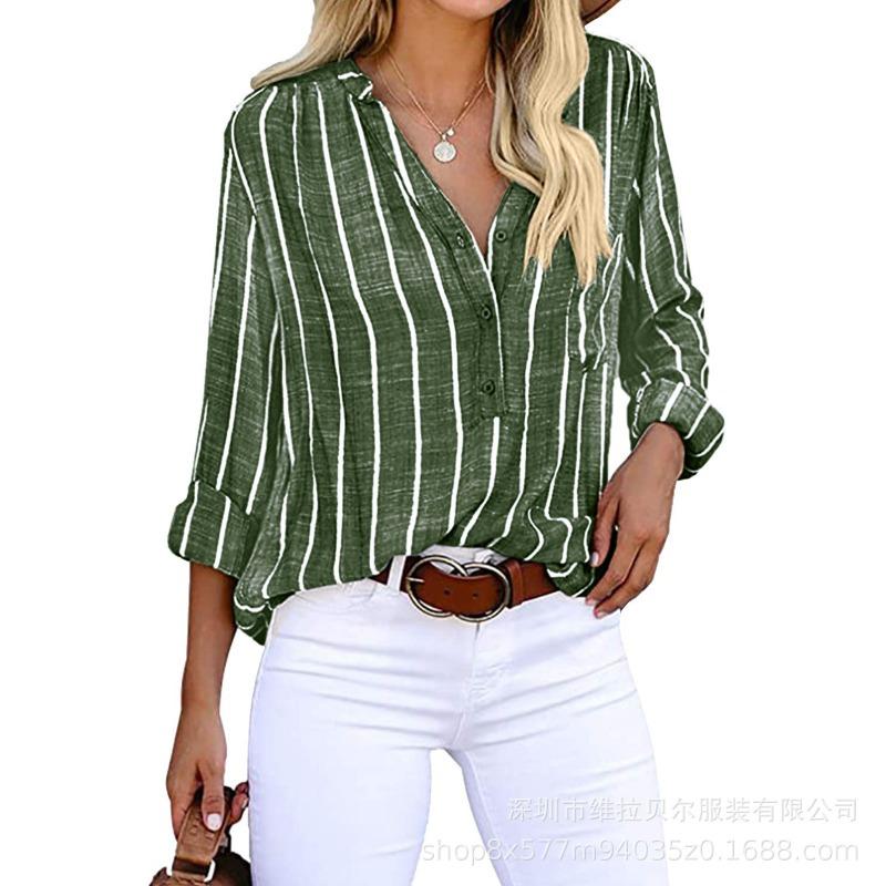 Damenhemd Frühling und Herbst Langarm Einfach Locker Lässig Bedruckte Gestreifte Hemden für Damen Stilvolle Elegante Büro Damenbluse