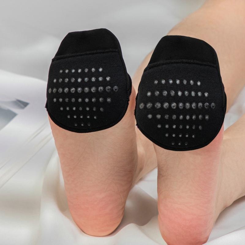1 Pair Women Sheer Mesh Toe Cover with Padding Non-Skid Bottom Toe Topper Liner Forefoot Pads Cushion Half Socks Insoles