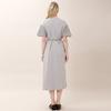 Bunderghost Striped Color Block Asymmetrical Short Sleeve Long Dress (Gray)