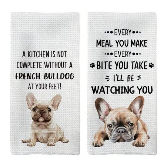 2Pcs Dish Towel Cartoon Dog Bear Pattern Super Water Absorbent Reusable Kitchen Towels Machine Washable Household Cleaning Rags