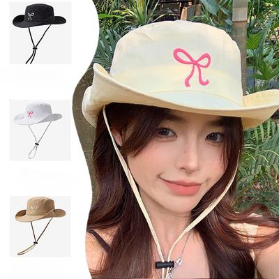 Summer Outdoor Bow Sun Hat Women Quick Drying Sun Protection Drawstring Fisherman Hat Korean Version Hiking Camping Mountaineering Basin Hat