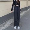 Women's Black High-Waist Wide-Leg Jeans - Loose Fit, Floor-Length, Casual & Versatile for Spring & Fall 2023 Trend