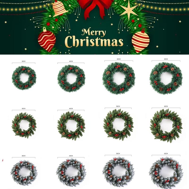 118236in Christmas Wreath Snowy Red Ribbon Berries Pine Cone Decor Xmas Gift