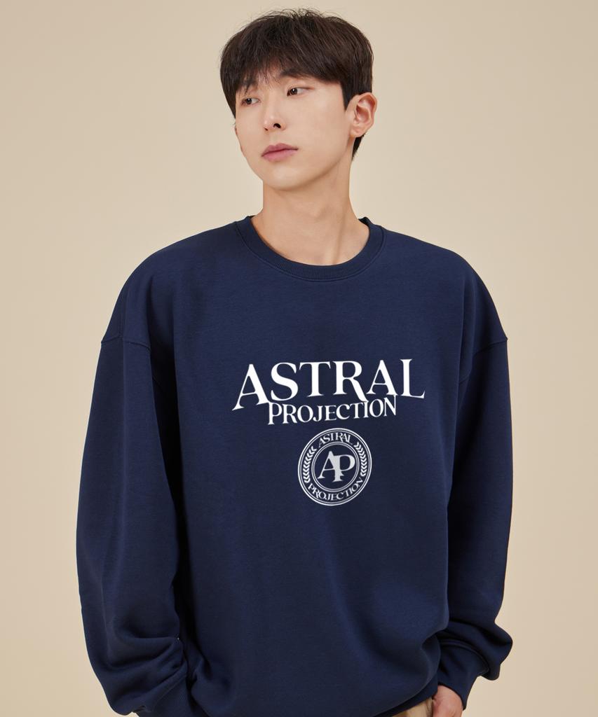 ASTRAL PROJECTION Lettering Logo Emblem Loose Fit Sweatshirt_Navy