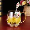 Heat-Resistant Enamel Flower Tea Cup, Creative Painted Crystal Glass Coffee Cup with Handle