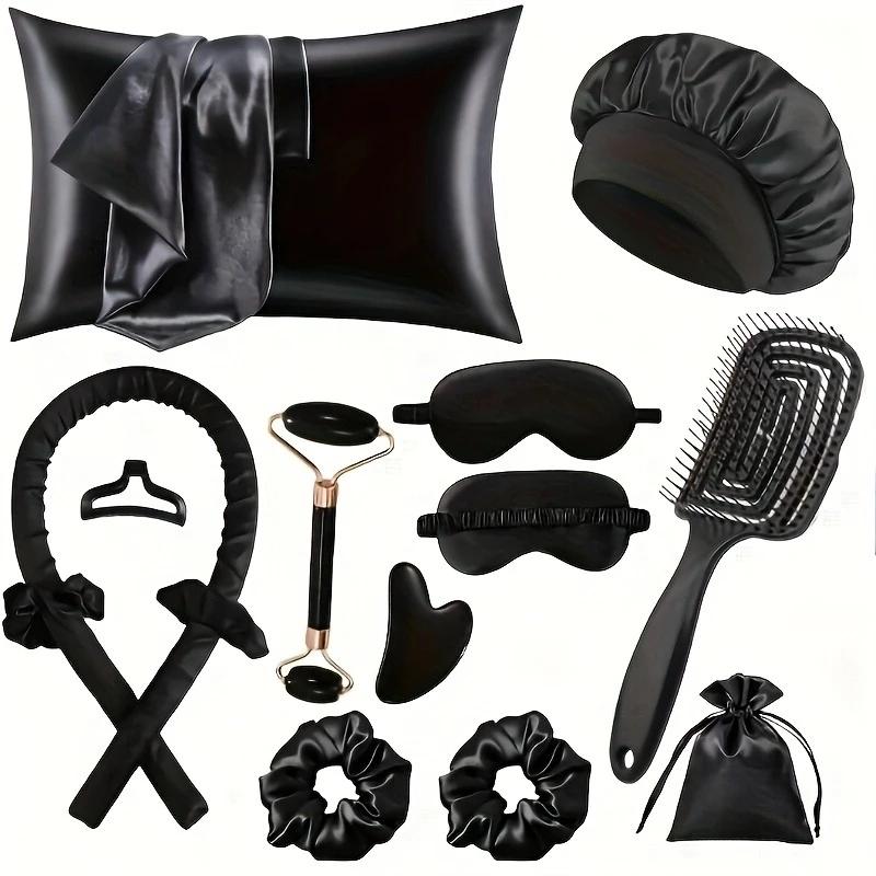 4/6/13PCS Styling Kit -Heatless Silk Curler with Sleeping Mask and Shower Cap for Women and Girls Beauty Kit for Travel and Home