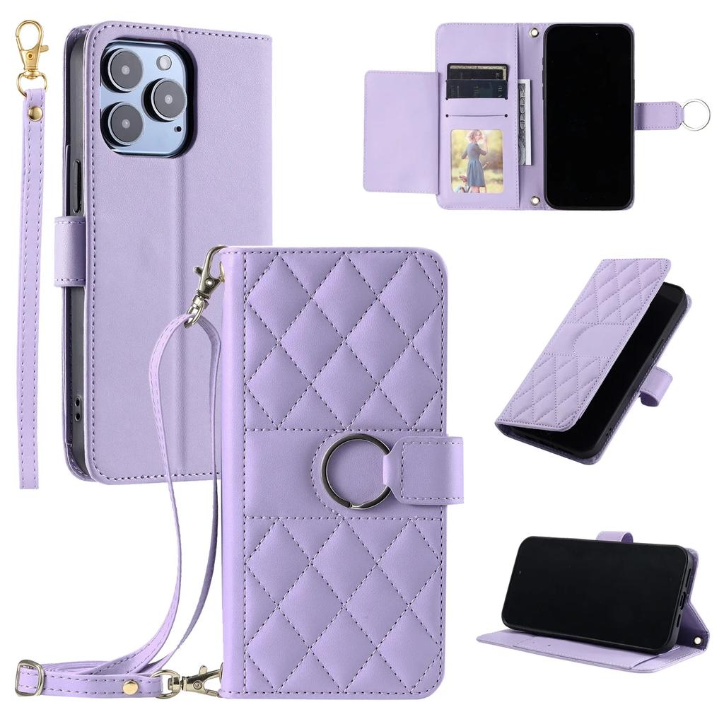 Crossbody Card Solt Ring Holder Wallet Leather Case For iPhone 16 Pro Max 15 Plus 14 13 12 11 Lanyard Book Flip Bag Pocket Cover