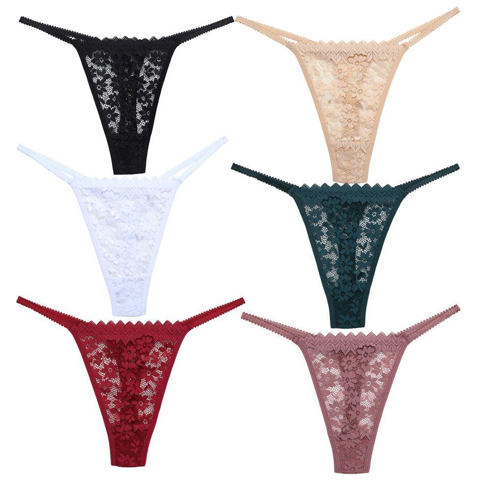 Low Waist Lace Flower Briefs Mesh T-Back Panties Comfortable Lace Thong Women  Daily Wear