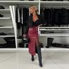Sexy Split Mid-Length PU Leather Skirt Women's Solid Color Slim Package Hip High Waist Skirts Fashionable Party Ladies Clothes