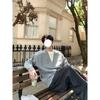 Dark gray V-neck fake two-piece knitted sweater jacket men's autumn wear Korean version of college style lazy bottoming sweater