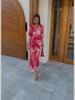 2025 Spring European & American Women's V-neck Print Pleated Dress
