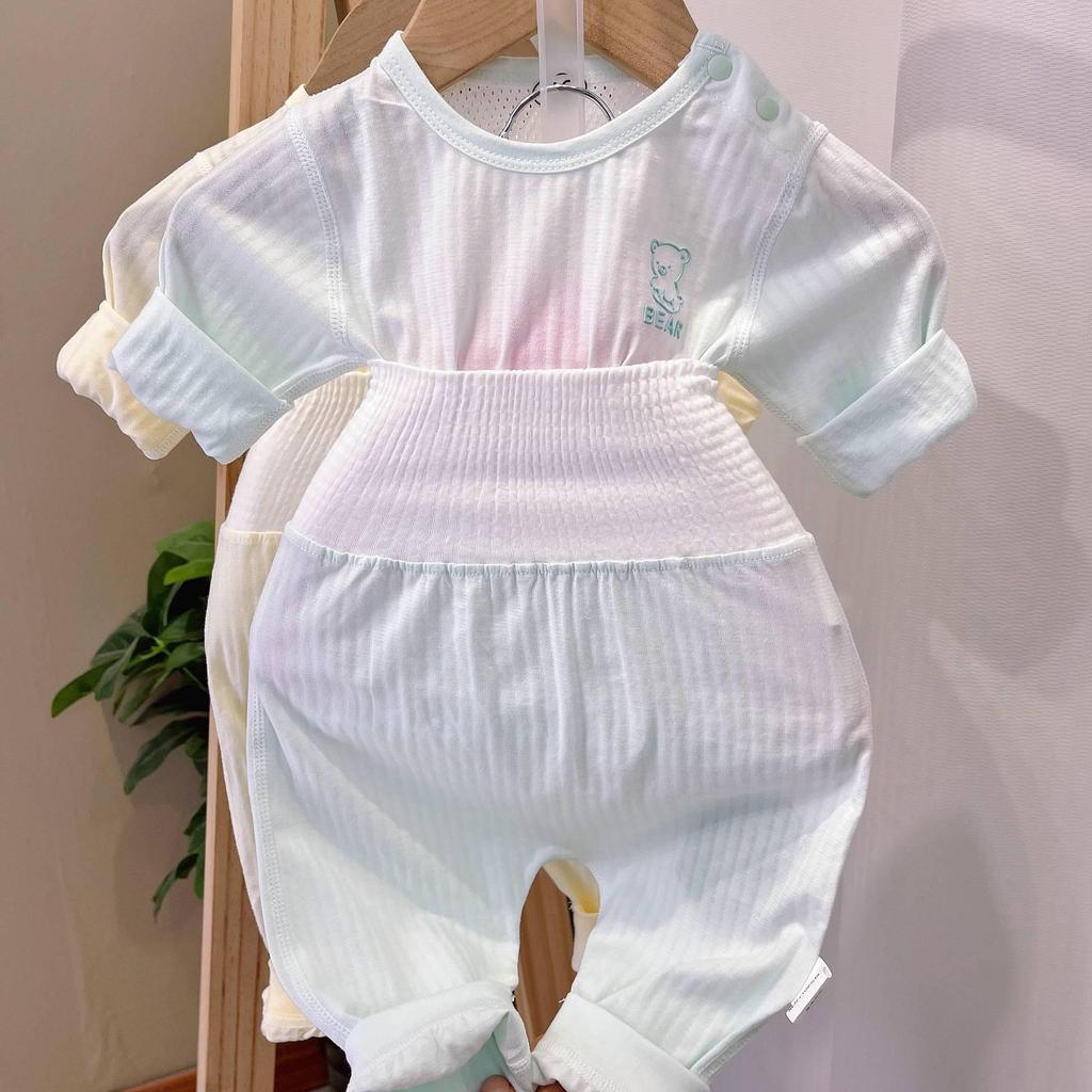 Baby Summer Airy Cotton Clothing Set: Ultra-Thin High-Waisted Diaper Cover and Breathable Home Wear for Infants.