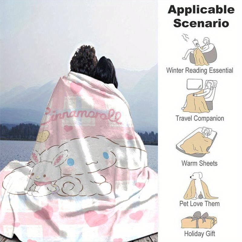 1pc, Sanrio Cinnamoroll Home Decor Flannel Blanket: Perfect Gift for Bedroom, Living Room, Travel, Camping, Car, Beach, Office Naps. Ideal Sofa Blanke