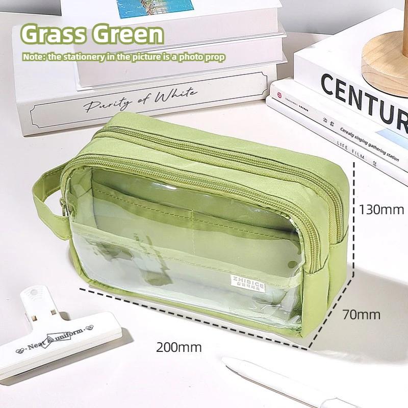 

Ручной трехслойный прозрачный пенал большой емкости, новый пенал для студентов, сумка для хранения канцелярских принадлежностей, дорожная сумка для хранения зелёный