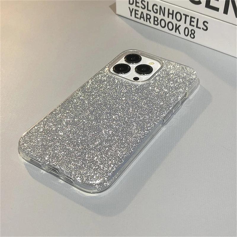 Glitter Bling Gradient Hard PC Thicken Case For iPhone 11 12 13 14 15 Pro Max Mini 7 8 Plus X XR XS SE Shockproof Bumper Cover