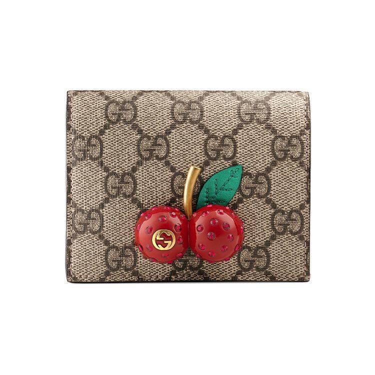 

Gucci 3D Cherry Decorative Logo Double Fold Canvas And Leather Card Holder Wallet Women Wallet Ebony Red 476050-K9GXT-8694 Basic Set (Bag+Dust Bag)