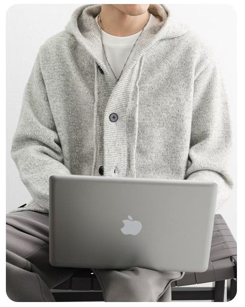 Men's Arctic Velvet Hooded Knit Cardigan Sweater - Trendy, Casual, Loose Fit