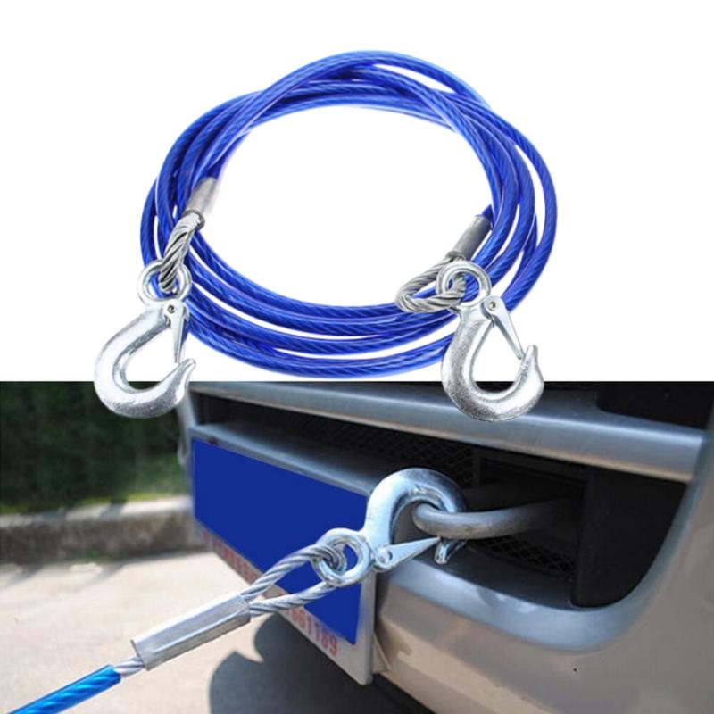 1Pcs 3-7 Tons Steel Wire Tow Ropd Traction Roping Trailer Pulls Rope With Hooks Car Tow Rope Auto Emergency Tools