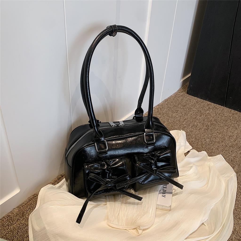 Fashion Underarm Bag Bowknot Armpit Bag Shoulder Bags Handbag Solid Color PU Leather Bag for Travel