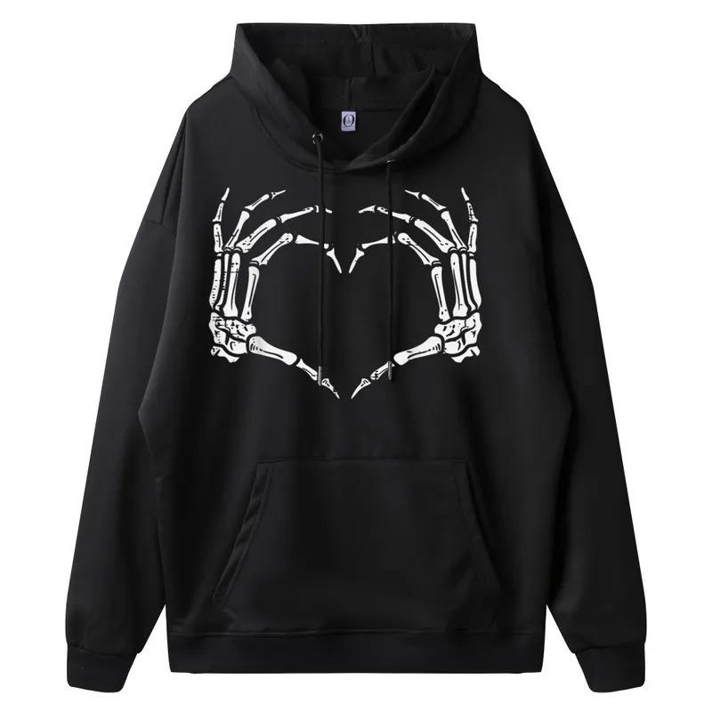 EU Size Retro Heart Skeleton Hands Hoodie