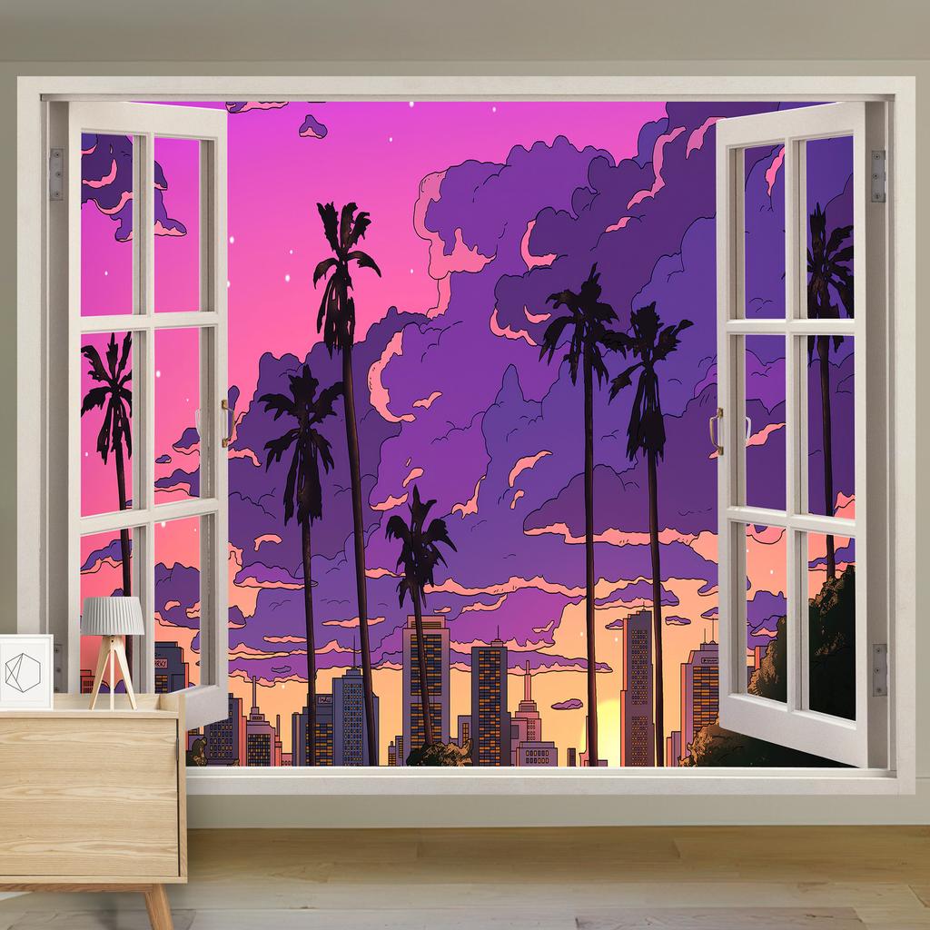 Scenic Landscape Hanging Cloth Natural Woods Beach Simulation Window Decoration Room Background Cloth Wall Painting Cloth