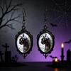 Gothic Black Cat Time Gem Earrings - Halloween Pendant Accessories