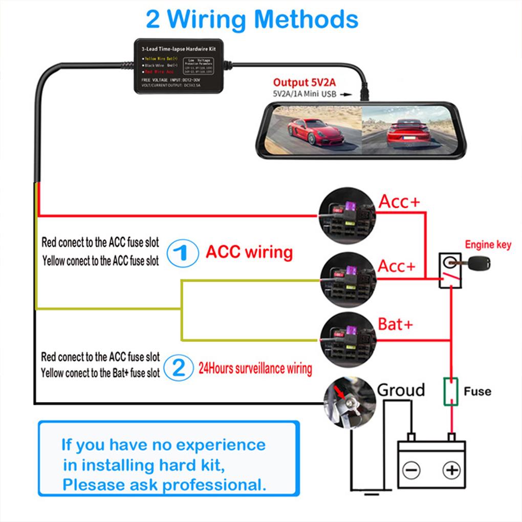 Car Dash Cam Mirror DVR Hardwire Kit Micro Mini MCIRO  Type-C Charger Driving Recorder Voltage-reducing Cable