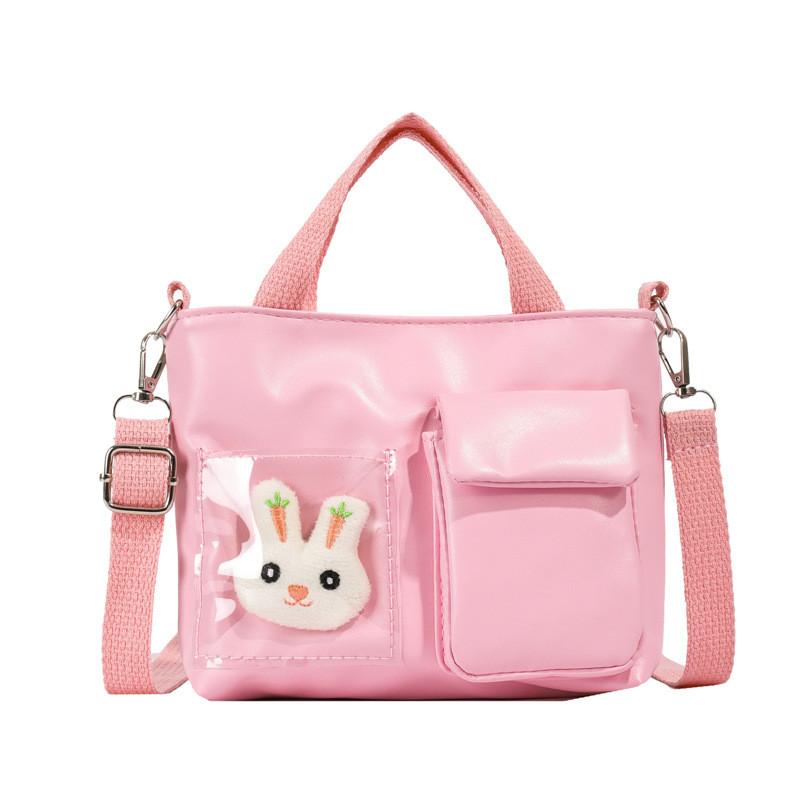 Color Solid Simple With Cute Cartoon Rabbit Decoration Children Bag Shoulder