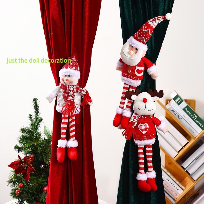 New Christmas Decorative Knitted Fabric Long Leg Santa Claus Window Curtain Tieback Home Decoration