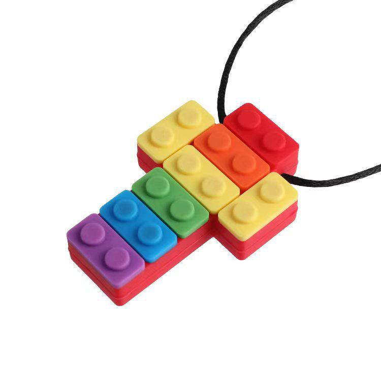 Baby Silikon Beißring: Regenbogen-Bausteine & Kauspielanhänger