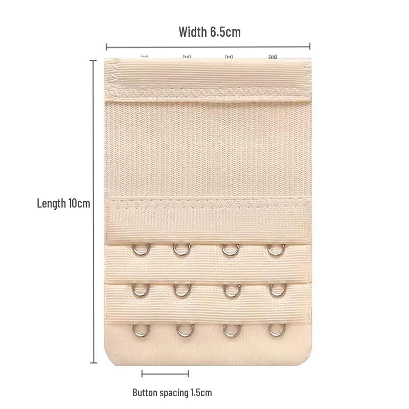 Kompaktní prodlužovač podprsenky: 4 řady, rozteč háčků 1,5 cm, 6,5 cm široké háčky z nerezové oceli