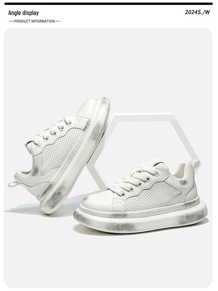 Mopei Men's Summer Cowhide Casual Sneakers - Soft Sole, Shock Absorption, Breathable, Versatile, Comfortable Dad Shoes.