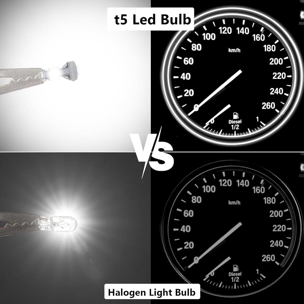 12 PCS T5 LED Bulbs, 74 73 37 2721 Trument Cluster Light Bulb, 12 Volt Bright Canbus Error Free LED Dashboard Light Bulb, 3030 SMD Automotive