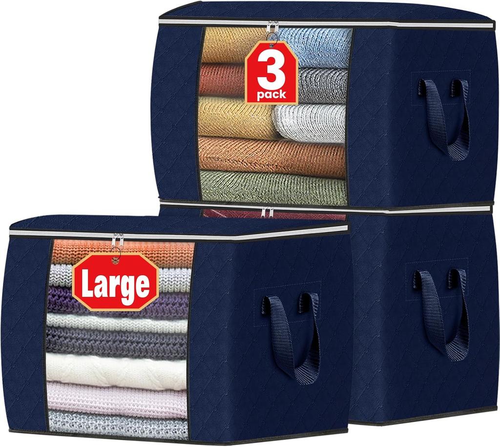 Fab Totes Storage Bags,Clothes Blanket Storage Bins Foldable Closet Organizers with Reinforced Handle for Home Dorm Storage and Organization