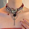 Eyes Y2K Velvet Necklace Gothic Style Tassel Beaded Necklace Vintage Butterfly Rose Choker  Club