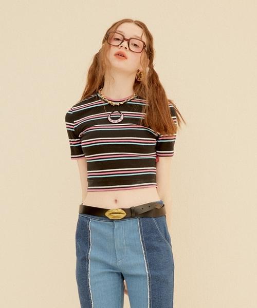 Fake Mama [Fake Mama X Dewey Dewey] Fake Dewey Stripe Crop Top_Black Stripes