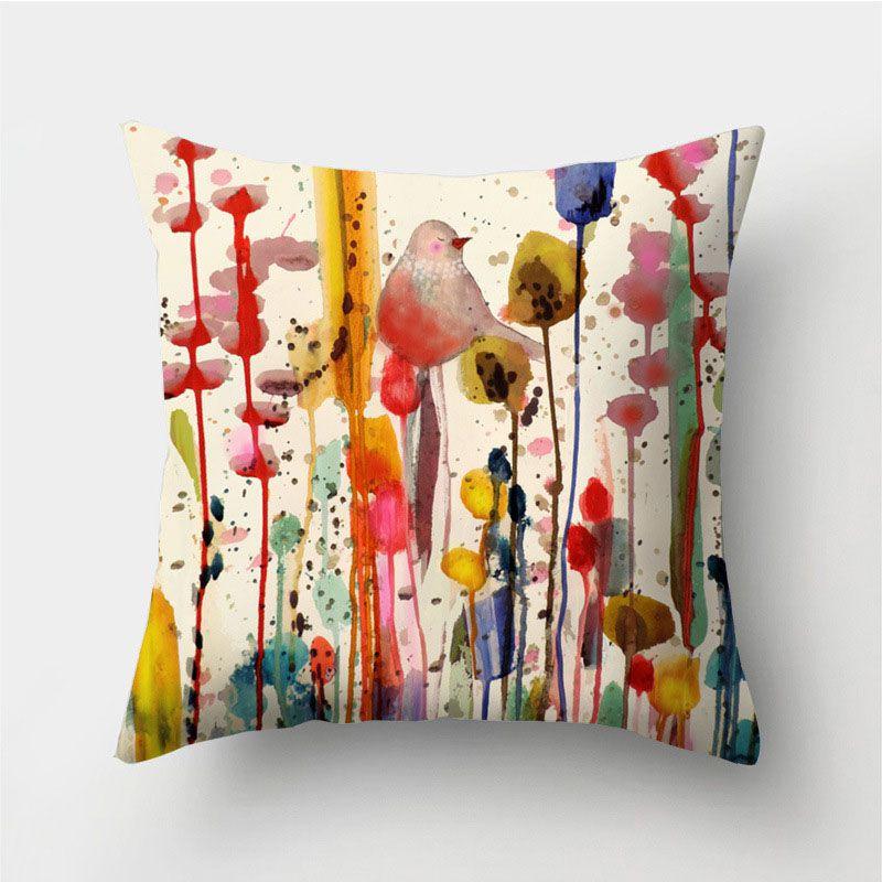Vibrant Bird Flower Watercolor Pillow Case With Invisible Zipper For Modern Living Rooms