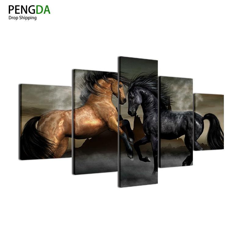 

Современная настенная живопись, декоративная рамка для дома, модульные картины, HD напечатанная 5 панелей, бегущие прекрасные лошади, холст, художественный постер PENGDA 20x35cm*2 20x45cm*2 20x55cm*1