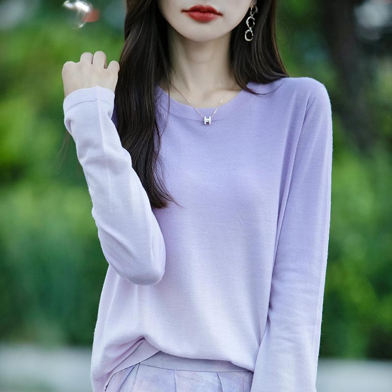 

Осенняя тонкая женская трикотажная рубашка с круглым вырезом и градиентным низом XXL фиолетовый