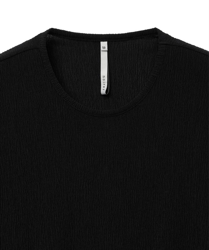 NOIRER Pleated Semi-Overfit Half T-Shirt (Black)