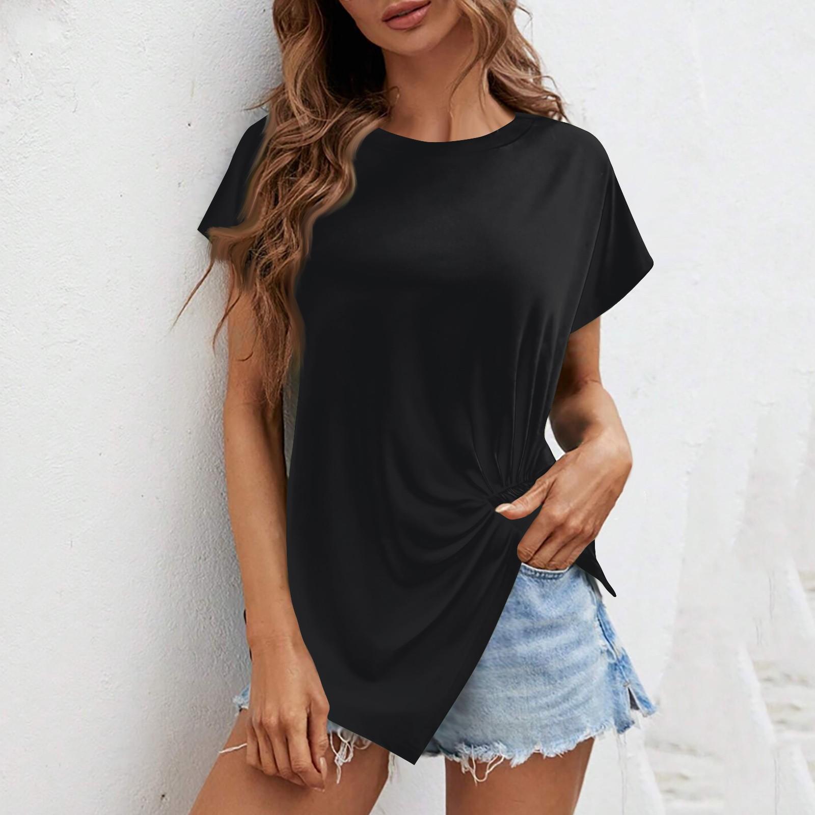 

Новая женская однотонная футболка с круглым вырезом и нерегулярным подолом с короткими рукавами XL чёрный