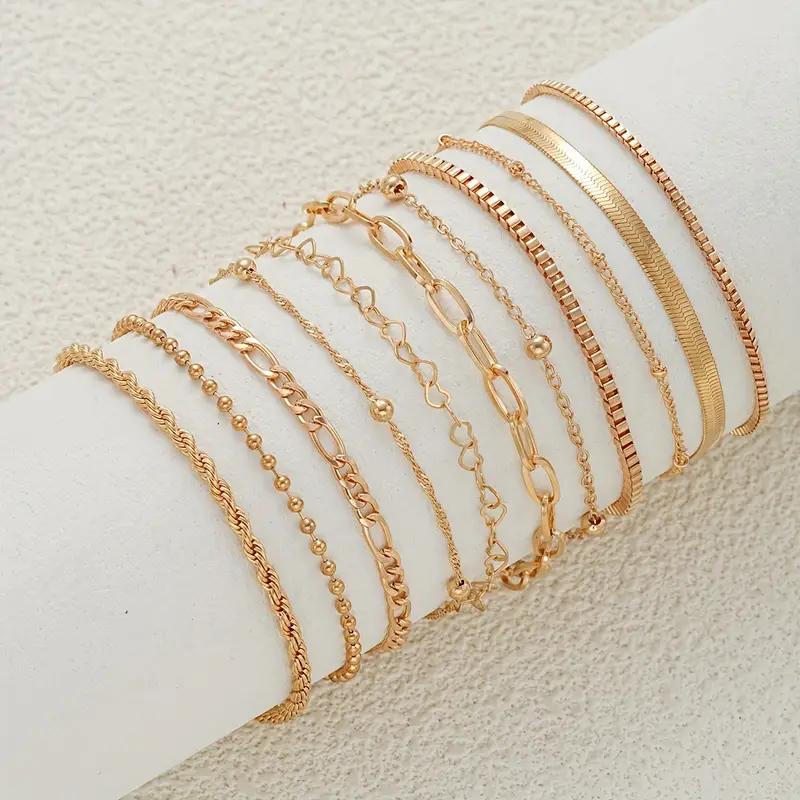 11pcs Chic Snake Chain Bracelet Set for Women Boho Simple Elegant Heart Geometric Chain Vacation Date Casual Jewelry Gifts 2026