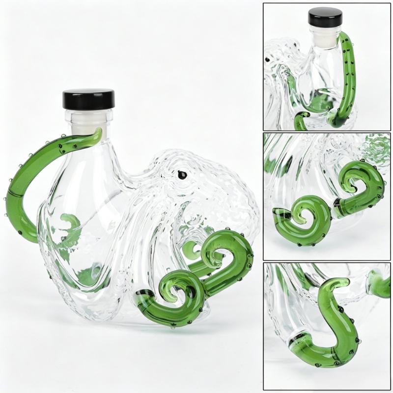 Exquisite Octopus Sculpted Glass Bottle For Liquid Dispensing And Artistic Display Transparent Color