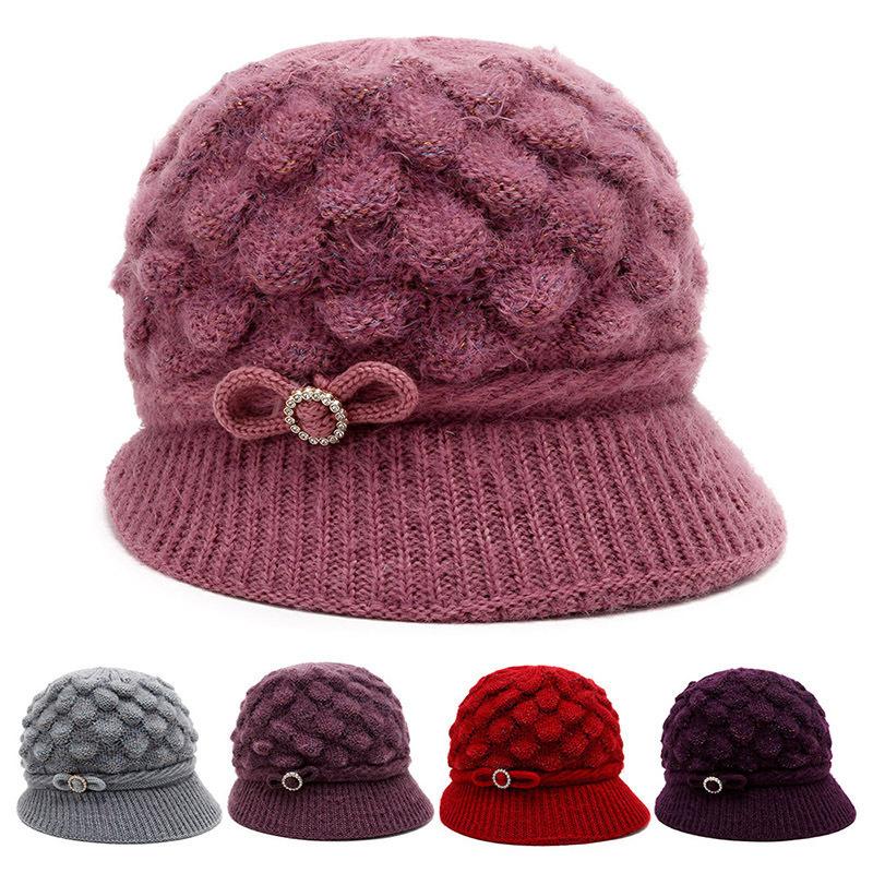 Autumn and winter new wool hat women's middle-aged and elderly velvet warm pullover hat outdoor sports warm knitted mother hat