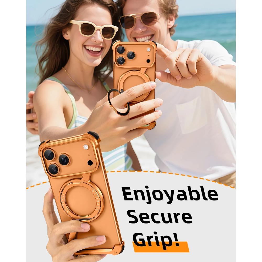 Oatsbasf Phone Case for iPhone 17 Pro/Pro Max/17/Air with 360° Rotatable Stand Metal Frameless Magsafe Protective Shockproof