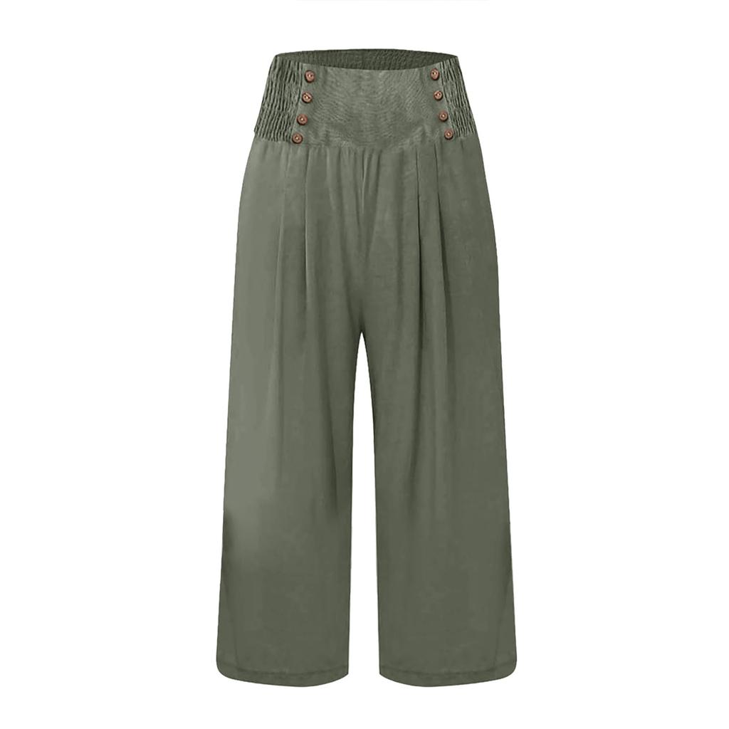 Womens  Summer Trendy Casual Elastic Waist Cropped Trouser Fashion Resort Wear Beach Vacation Pant