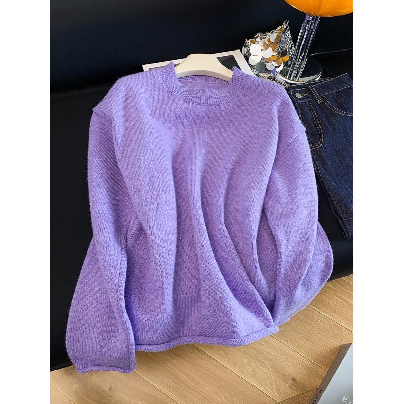 

Фиолетовый свитер из флиса енота с завитками, женский осенне-зимний свободный ленивый вязаный свитер, носить с топом с пайетками XL