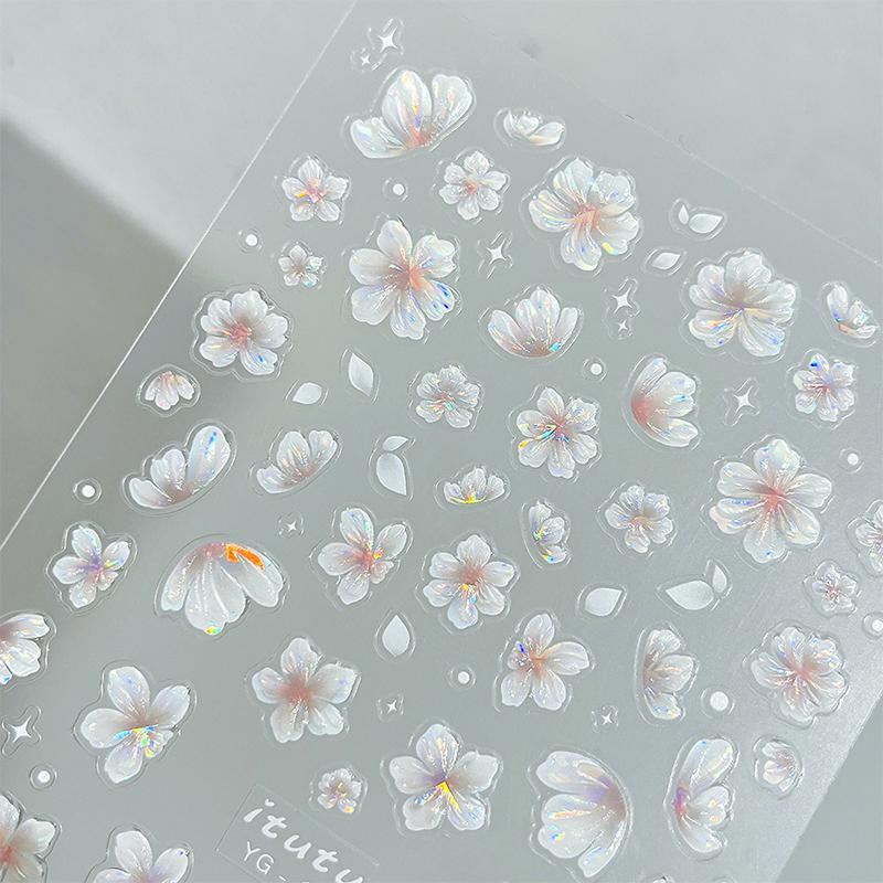 5D Flower Cartoon Nail Art Stickers Self-Adhesive Diy Cute 5D Reliefs Flower Rabbit Pattern Manicure Slider Decoration Stickers