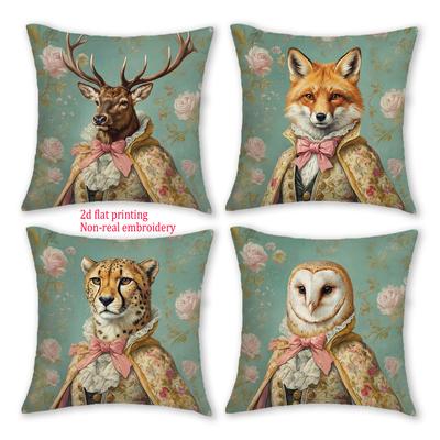 1/4pcs Vintage Royal Animal Portrait Throw Pillow Covers Floral Farmhouse Decorative Cushion Cases Cushion Cover